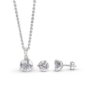 Silver Solitaire Dream 6 mm Earrings with 8 mm Pendant Set