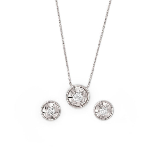 Silver Stone Rim Necklace Set
