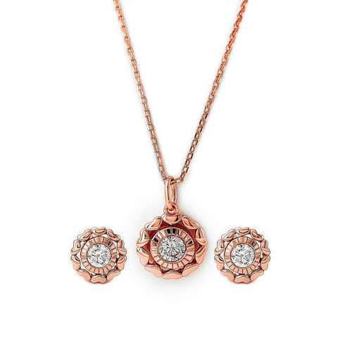 Rose Gold Wheel Of Heart Pendant Set (5 in 1 Crystal)