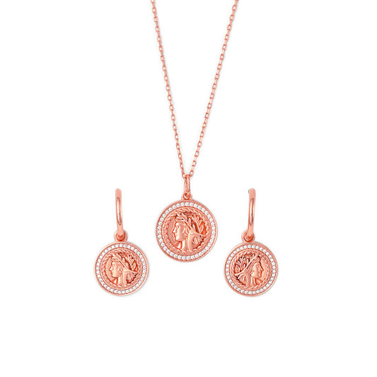 Rose Gold Victorian Coin Pendant Set