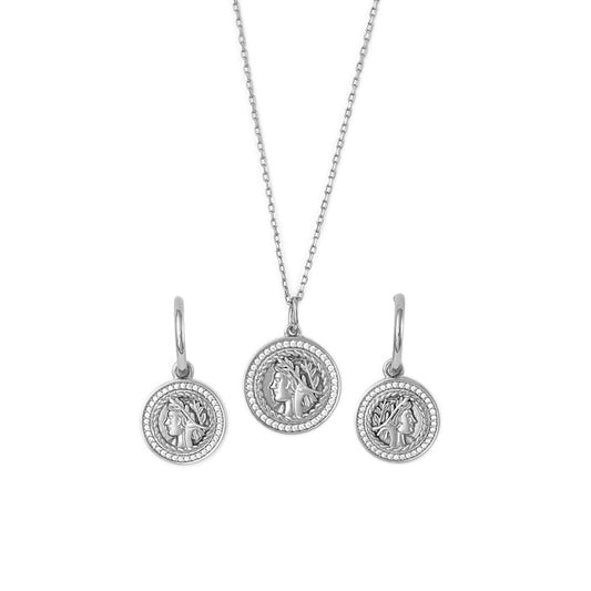 Silver Victorian Coin Pendant Set