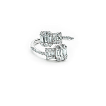 Silver Pleated Stones Ring