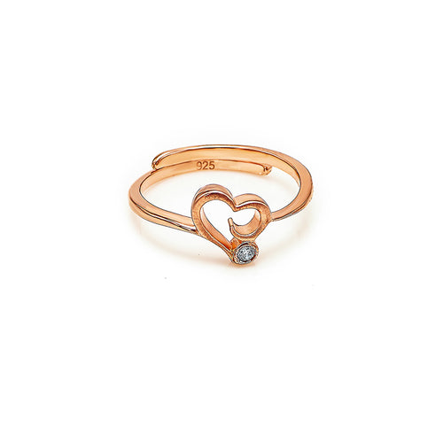 Rose Gold Single Heart Adjustable Ring
