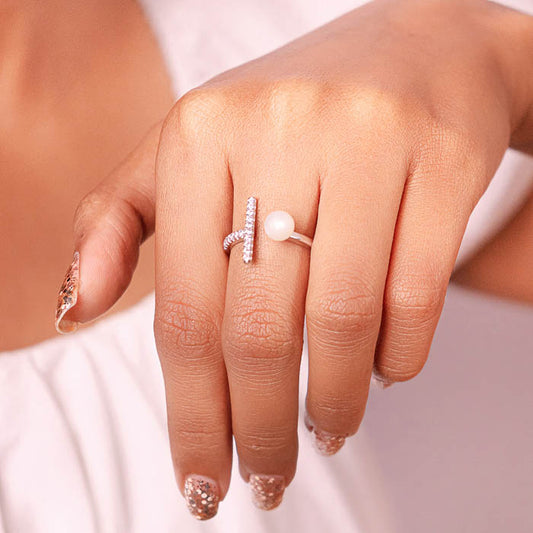 Silver Pearl Bling Ring