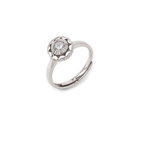 Silver Wheel Of Heart Adjustable Ring (5 in 1 Crystal)