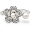 Silver Floral Pearl Ring