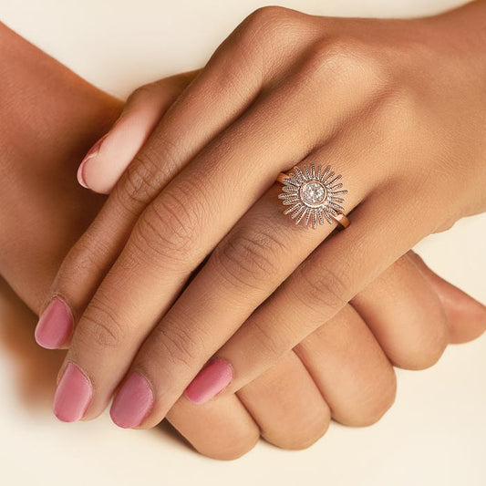 Rose Gold Colour Bloom Ring (5 in 1 Crystal)