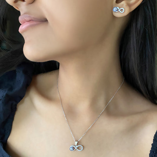 Silver Infinity Eye Necklace Set