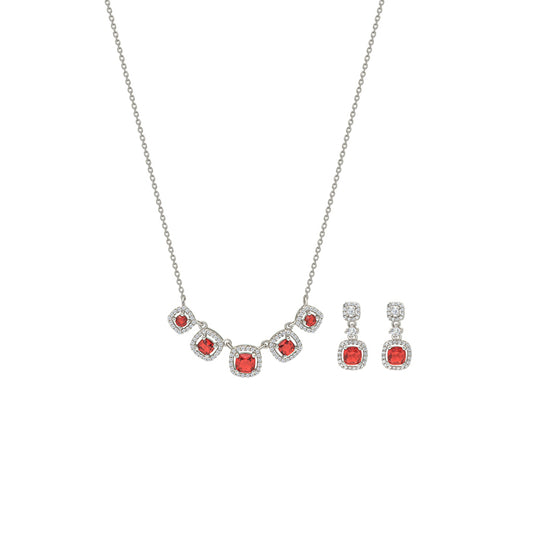 Silver Red Royalty Necklace Set
