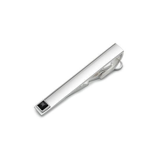 Silver Black Stone Tie Pin