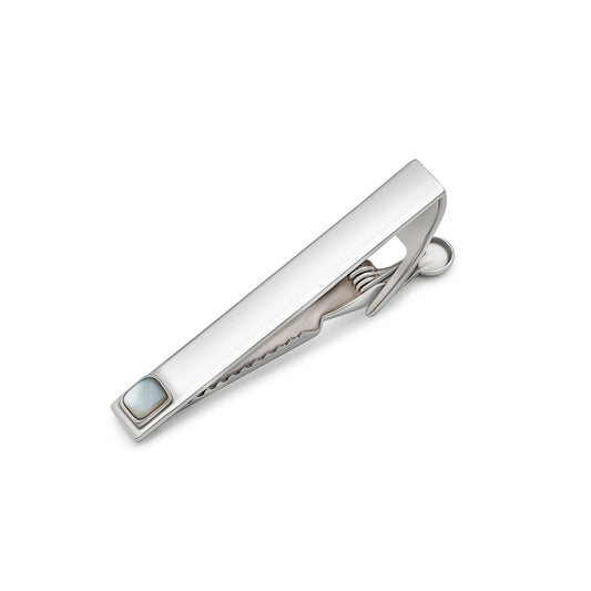 Silver MOP White Stone Tie Pin