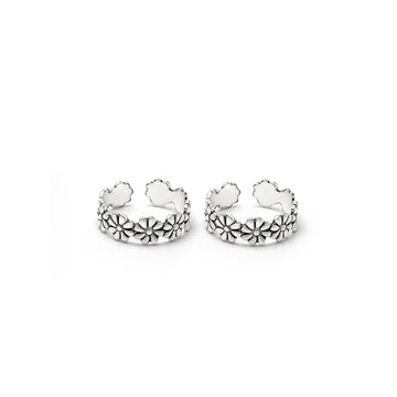 Silver Oxi Flower Toe Rings
